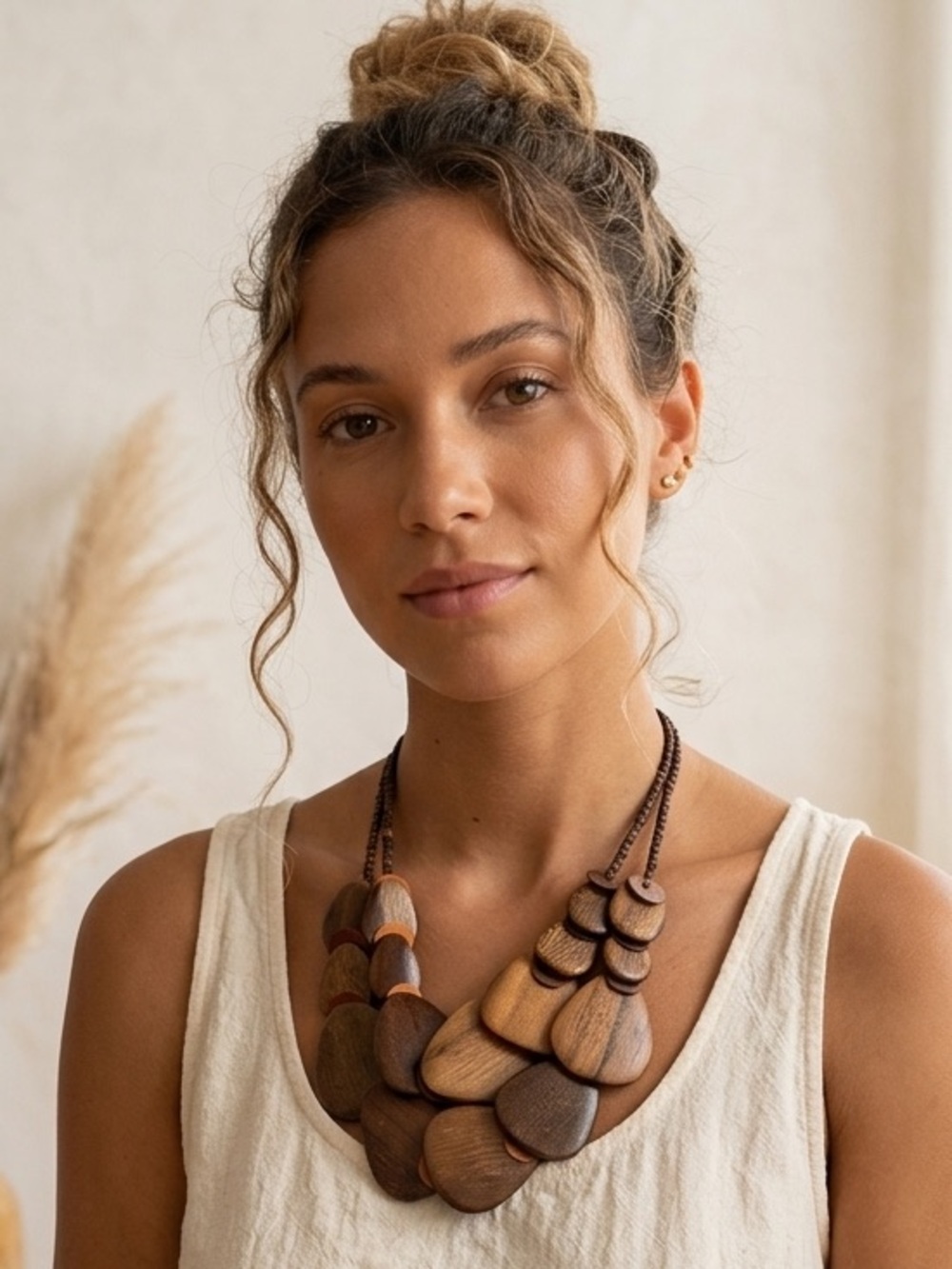 Funky Brown boho Wooden Statement Necklace